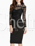 Shein Black Long Sleeve Luxury Deluxe With Lace Dress