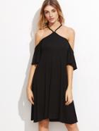 Shein Black Crisscross Halter Cold Shoulder A Line Dress