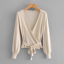 Shein Solid Tie Detail Wrap Jumper