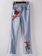 Shein Flower Embroidery Raw Hem Jeans