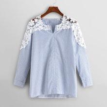 Shein Contrast Lace Striped Blouse