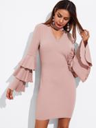 Shein Tiered Fluted Sleeve Choker Neck Dress