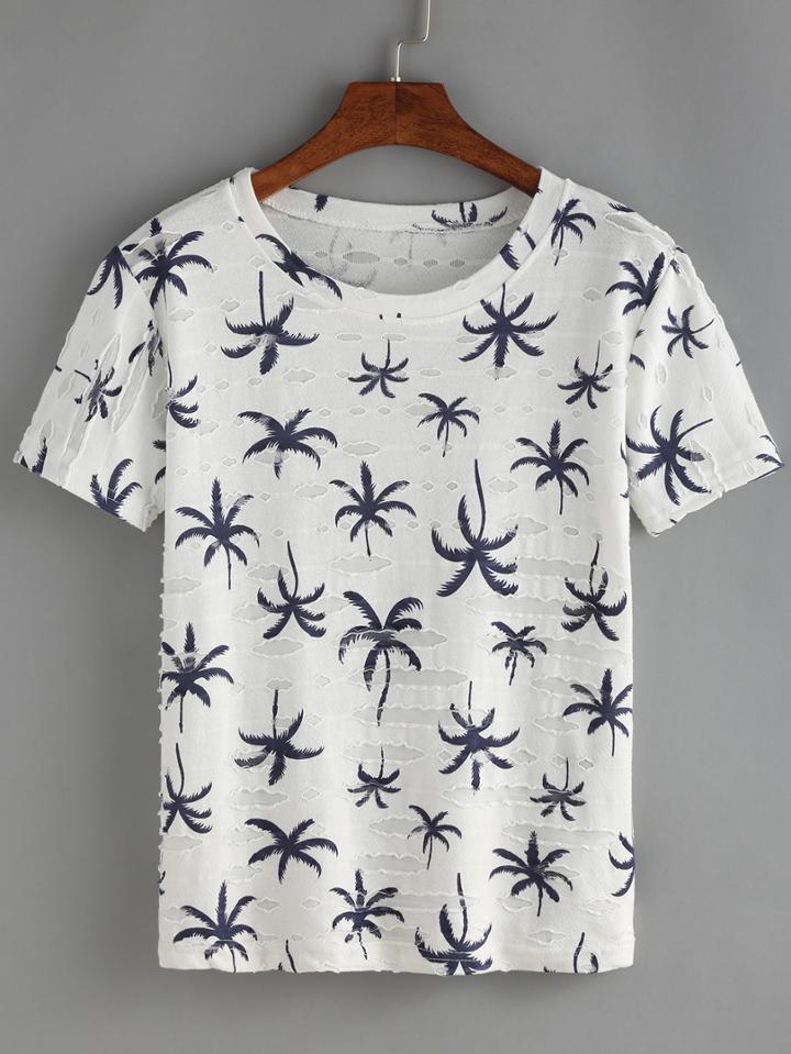Shein Coconut Trees Print T-shirt