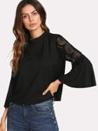 Shein Lace Panel Sleeve Tie Back Top