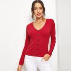 Shein Button Front Rib Knit Tee