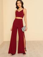 Shein Crop Cami Top & High Slit Pants Co-ord
