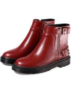 Shein Red Round Toe Buckle Side Zipper Short Boots