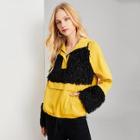 Shein Zip Half Placket Faux Fur Sweatshirt