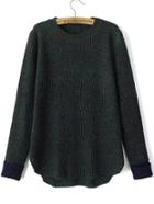 Shein Contrast Cuff Dip Hem Green Sweater