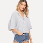 Shein Notch Collar Drop Shoulder Striped Shirt