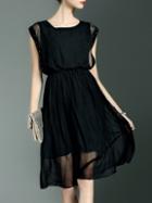 Shein Black Elastic-waist Sheer A-line Dress