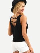 Shein Lattice Back Drop Armhole Tank Top - Black