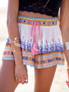 Shein White Tie-waist Vintage Print Shorts