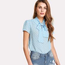 Shein Tie Neck Semi Sheer Top
