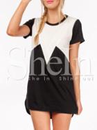 Shein Black Color Block Side Slit Dip Hem Dress
