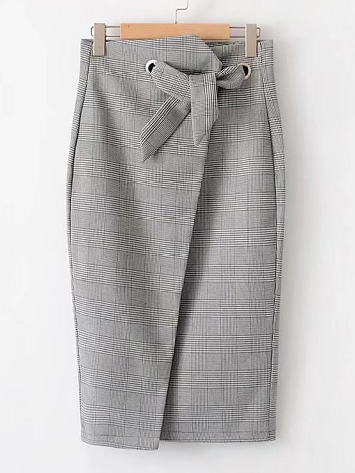 Shein Slit Back Plaid Wrap Skirt