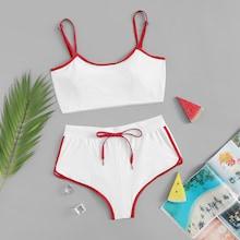 Shein Contrast Piping Drawstring Bikini Set