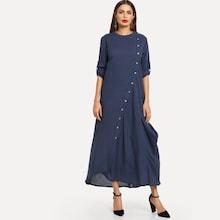 Shein Roll Up Sleeve Button Front Longline Dress