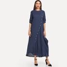 Shein Roll Up Sleeve Button Front Longline Dress
