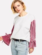 Shein Contrast Ruffle Velvet Sleeve Pullover