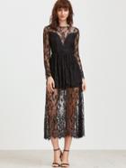 Shein Black Long Sleeve Floral Lace Peekaboo Dress