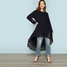 Shein Plus Scallop Laser Cut High Low Top