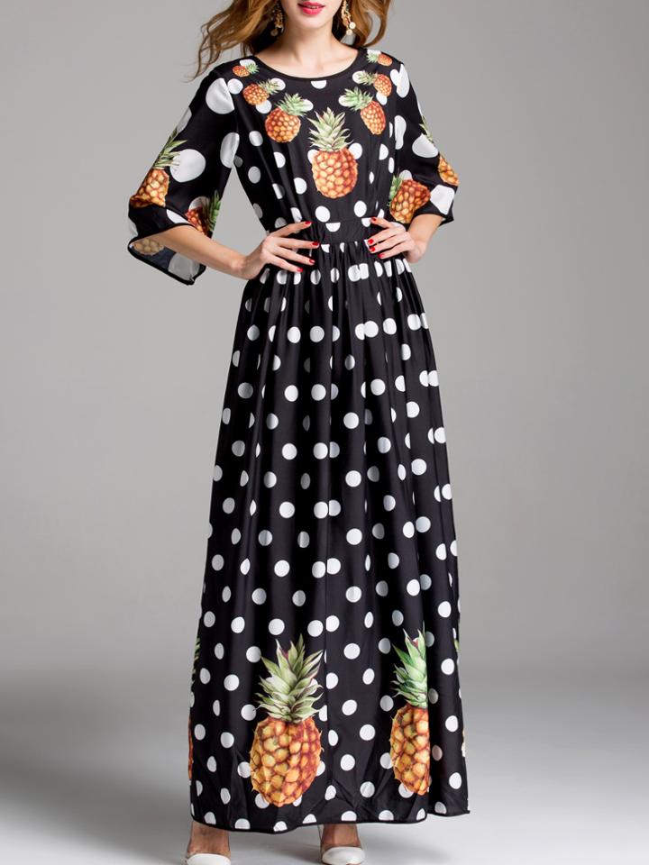 Shein Pineapple Print Backless Polka Dot Dress