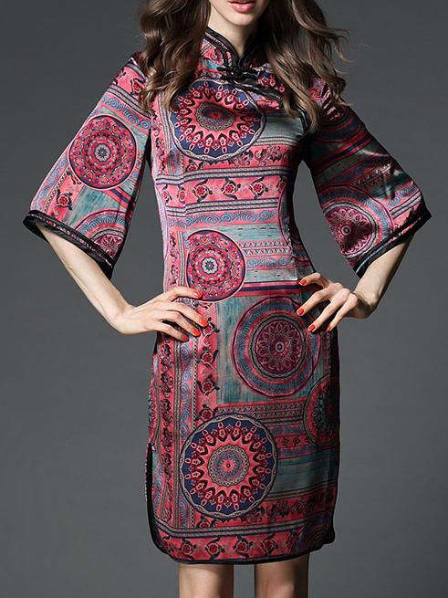 Shein Multicolor Collar Print Split Shift Dress