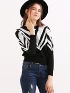 Shein Black And White Geo Pattern Crop Sweater