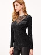 Shein Black V Lace Insert Keyhole Back Velvet Top