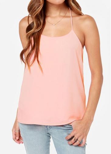 Rosewe Round Neck Orange Pink Chiffon Camisole