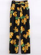 Shein Multicolor Tie-waist Bow Zipper Front Flowers Print Pants