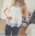 Shein Lace Stitching Sleeveless Chiffon Top