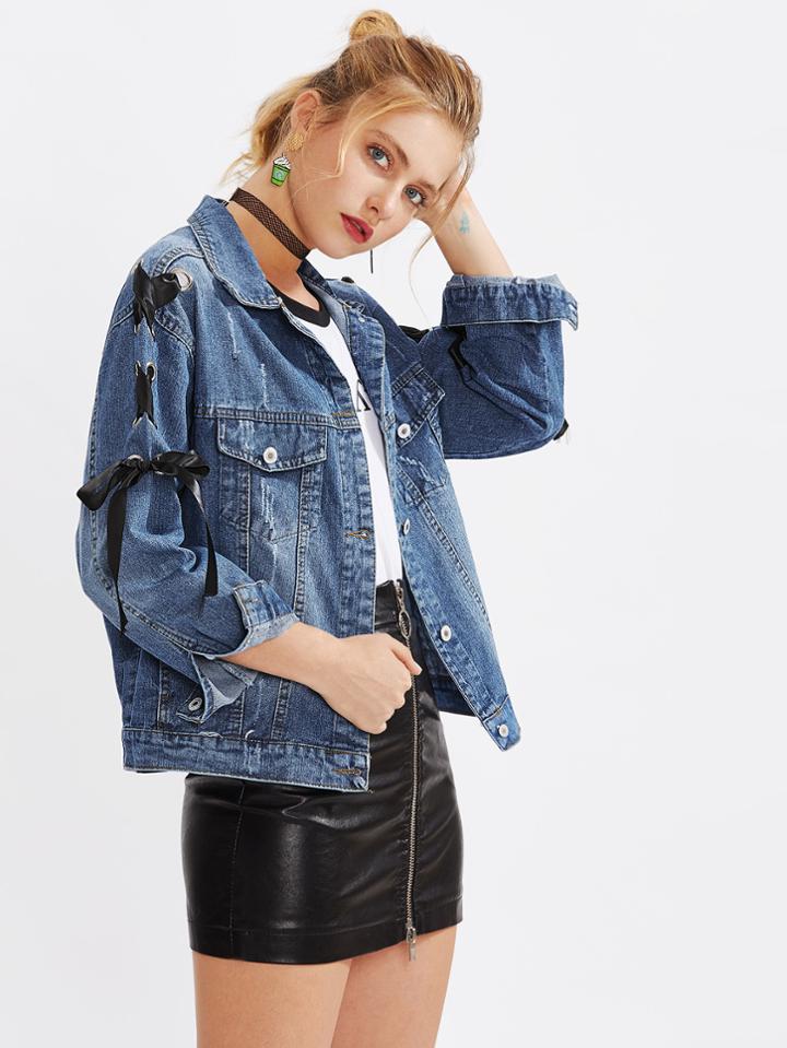Shein Grommet Lace Up Boyfriend Trucker Jacket