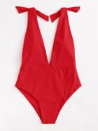 Shein Deep V Plunge Knot Swimsuit