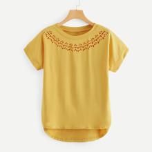 Shein Laser Cut High Low Curved Hem Tee