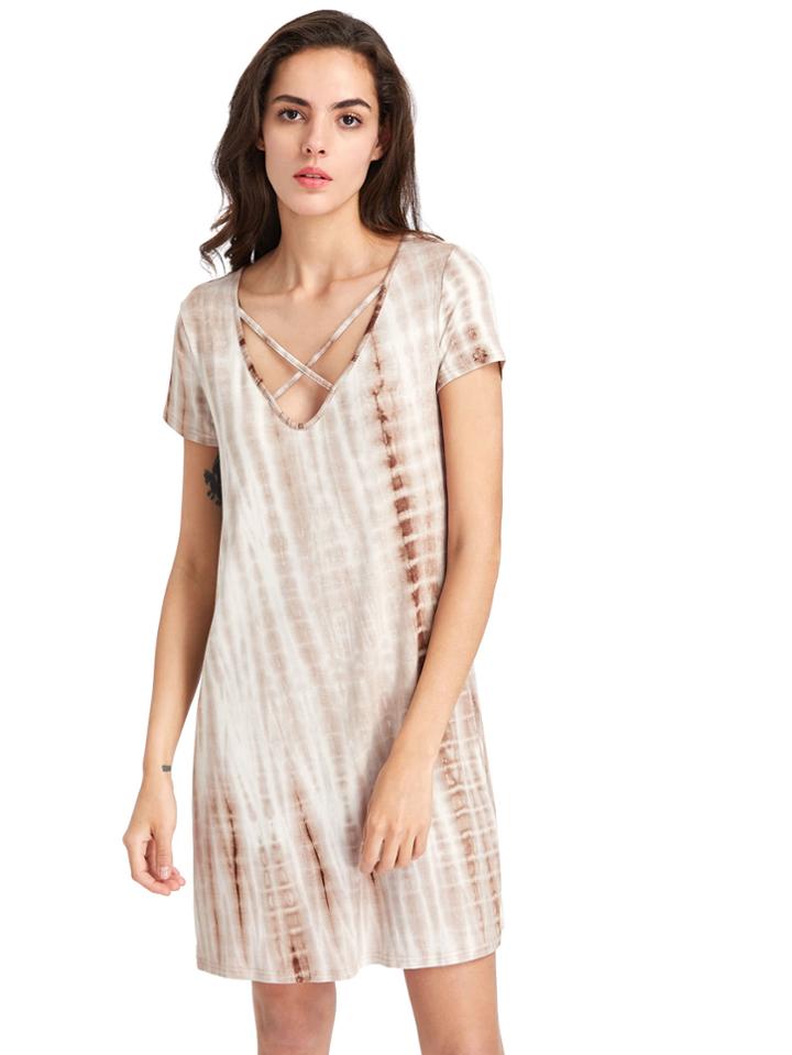 Shein V-neckline Criss Cross Front Tee Dress