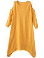 Shein Yellow Open Shoulder Asymmetrical Hem Knit Dress