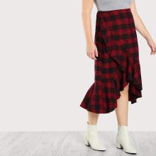 Shein Plus Ruffle Trim Overlap Plaid Skirt