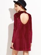 Shein Red Velvet Backless Long Sleeve Shift Dress