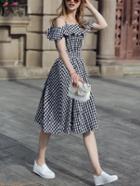 Shein Open Shoulder Flounce Flare Dress