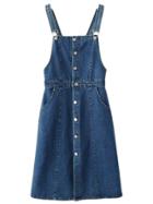 Shein Blue Knee Length Buttons Front Denim Straps Dress