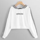 Shein Letter Front Gingham Trim Crop Hoodie