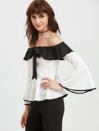 Shein Contrast Ruffle Off The Shoulder Bell Sleeve Peplum Top