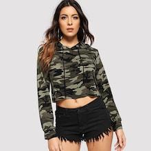 Shein Camo Hooded Crop Sweatshirt
