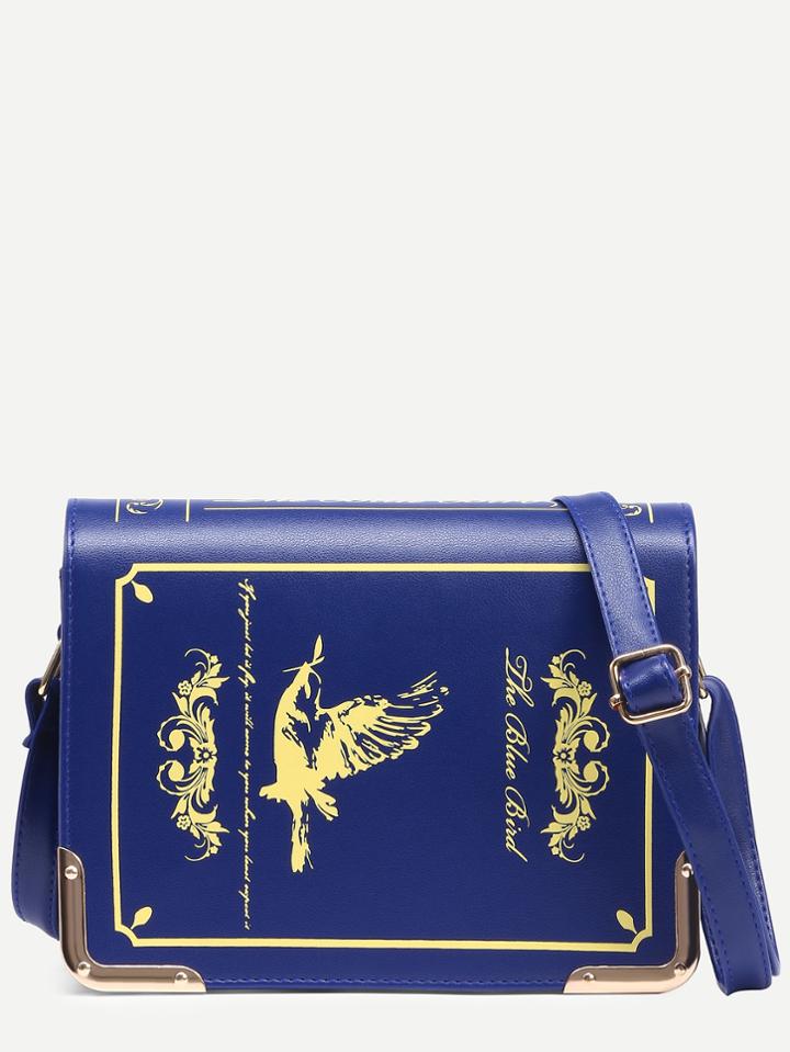 Shein Blue Metal Trim Book Shaped Flap Bag