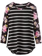 Shein Black Striped Contrast Raglan Sleeve T-shirt