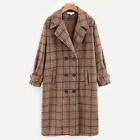 Shein Belted Cuff Double Breasted Plaid Coat