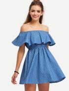 Shein Blue Off The Shoulder Starts Print Dress
