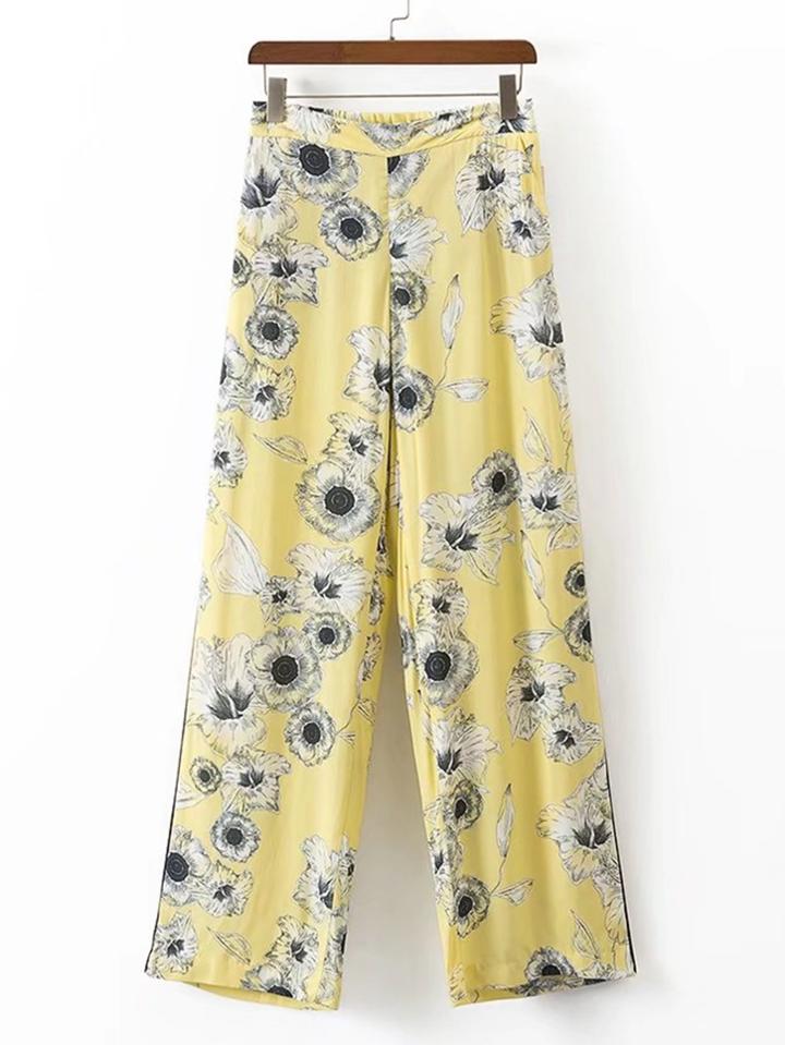 Shein Elastic Waist Floral Print Wide Leg Pants